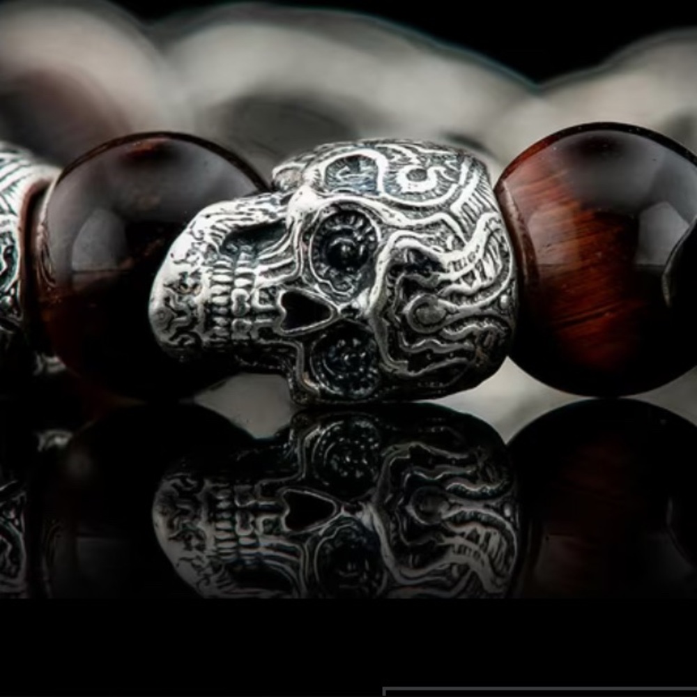 WILLIAM HENRY SCULPTED STERLING SILVER BRACELET RED TIGER EYE BEADS - Picture 6 of 15